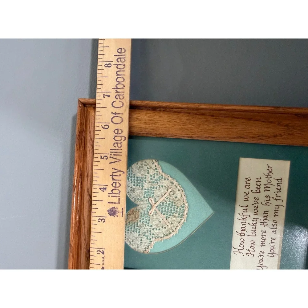 Vintage Mother In Law Poem Framed Art Lace Heart Oak Wood Frame 8.5x6.5